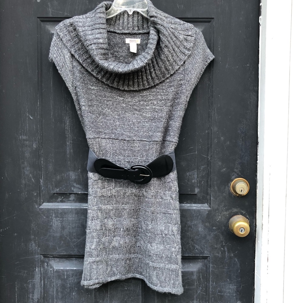 Women’s Grey Cowl Neck Long Pullover with Belt